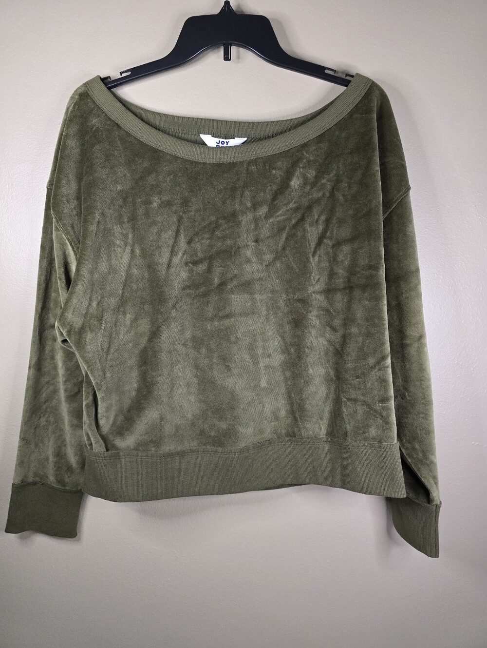 JoyLab Women's Boatneck Velour Sweatshirt Olive Green Size Small Oversized Relax